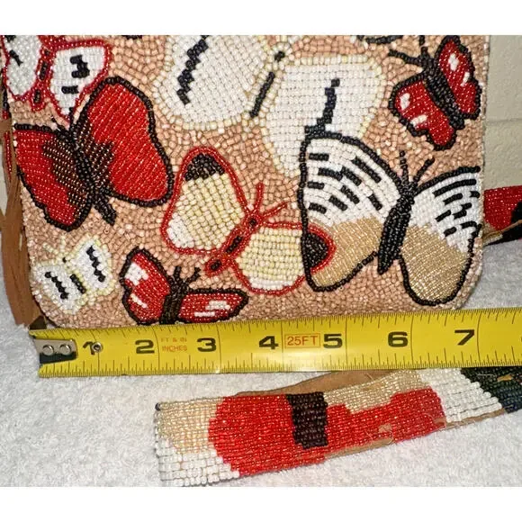 Moyna Colorful Beaded Butterfly Pattern Crossbody(very long strap) Purse Bag - Picture 2 of 14